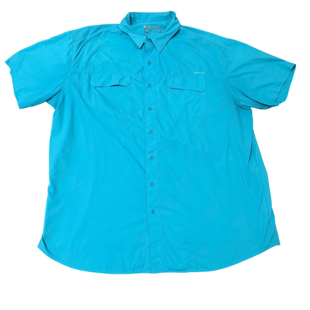 ARIATTEK Mens Turquoise Short Sleeve Button Up Shirt Double‎ Pocket Size XXL